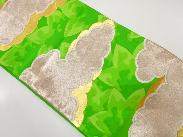 JAPANESE KIMONO / ANTIQUE FUKURO OBI / SILK / WOVEN CLOUD & MAPLE